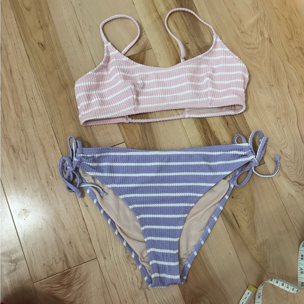 Cupshe Striped Pink & Lavender Ribbed Bikini Set